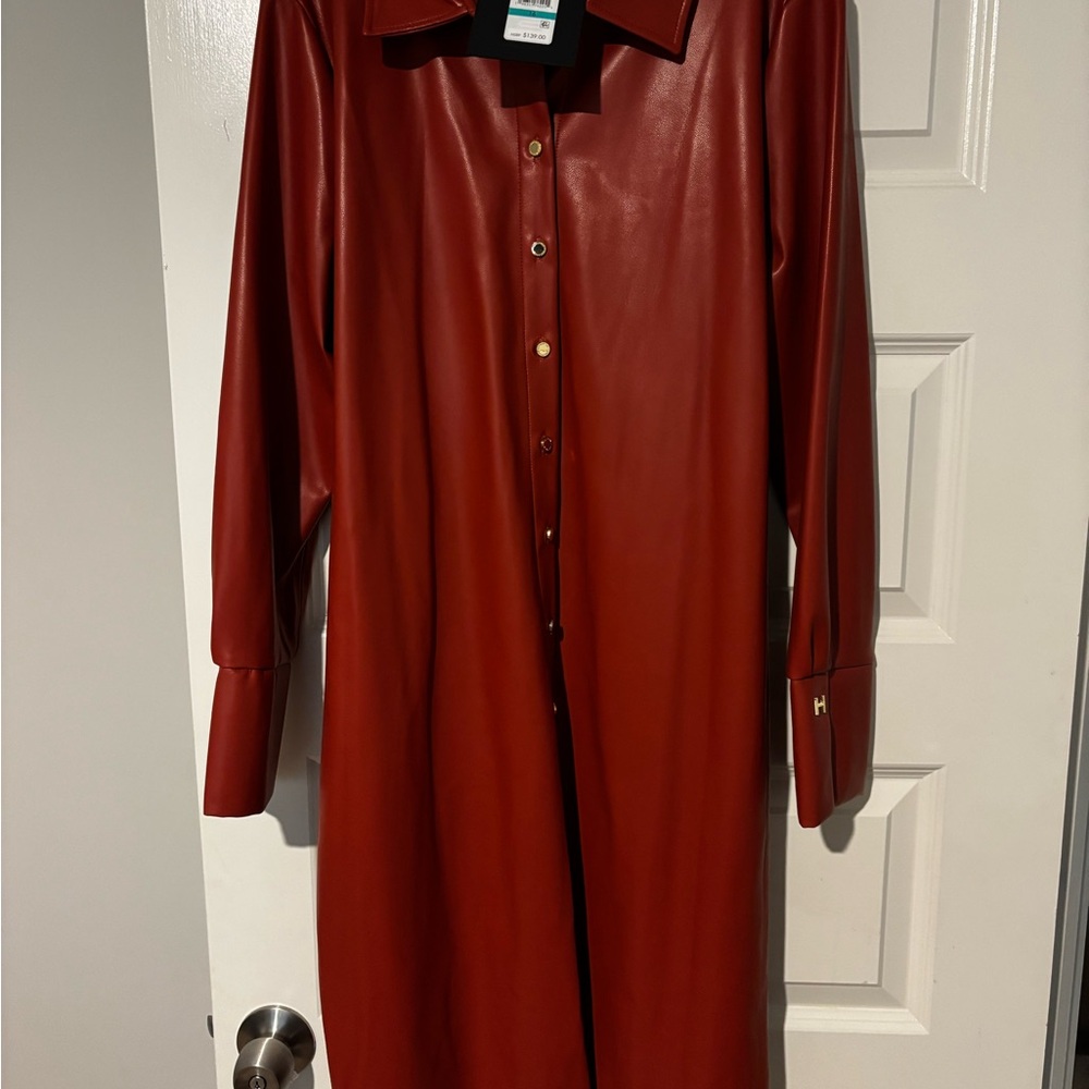 Halston Heritage burnt orange fux Leather Dress